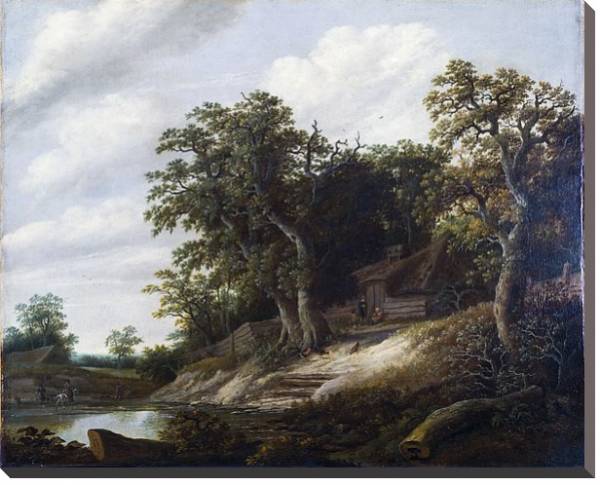 Постер Домик на берегу потока среди деревьев с типом исполнения На холсте без рамы