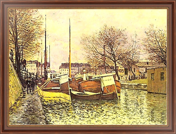 Постер Лодки на канале Сен-Мартен в Париже с типом исполнения На холсте в раме в багетной раме 35-M719P-83
