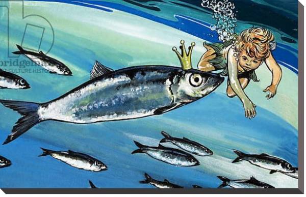 Постер Boy swimming with a fish, illustration from 'The Water Babies' by Charles Kingsley с типом исполнения На холсте без рамы