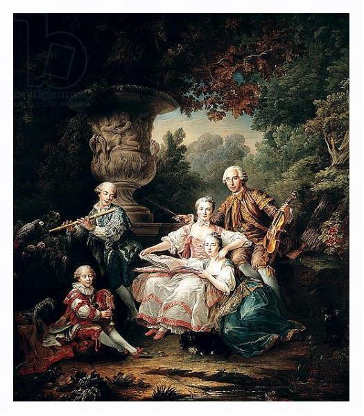 Постер Louis du Bouchet Marquis de Sourches and his Family, 1750 с типом исполнения На холсте в раме в багетной раме 221-03