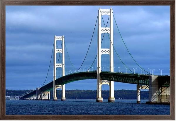 Постер США. Мичиган. Мост Макинак с типом исполнения На холсте в раме в багетной раме 221-02