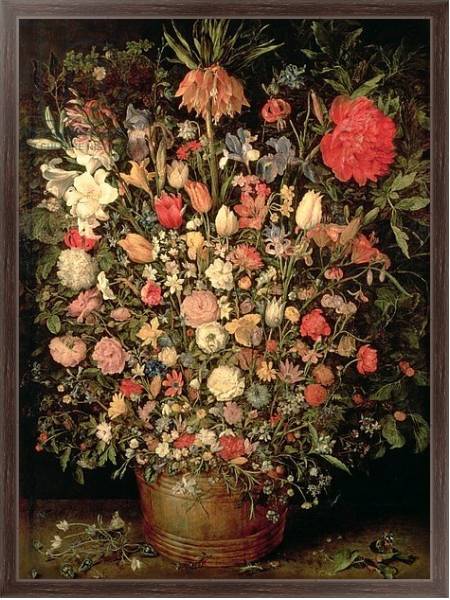 Постер Large bouquet of flowers in a wooden tub, 1606-07, с типом исполнения На холсте в раме в багетной раме 221-02