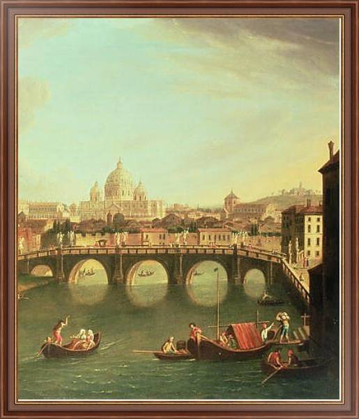 Постер A View of Rome with the Bridge and Castel St. Angelo by the Tiber с типом исполнения На холсте в раме в багетной раме 35-M719P-83