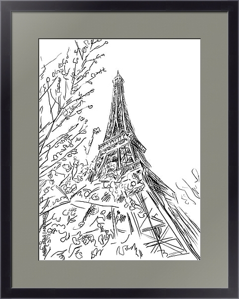 Постер Париж в Ч/Б рисунках #6 с типом исполнения Под стеклом в багетной раме 221-01