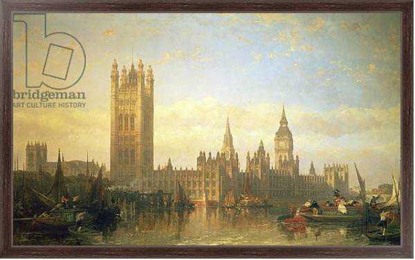 Постер New Palace of Westminster from the River Thames с типом исполнения На холсте в раме в багетной раме 221-02