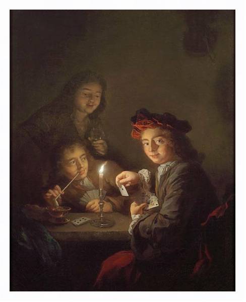 Постер Мальчики, играющие в карты при свече с типом исполнения На холсте в раме в багетной раме 221-03