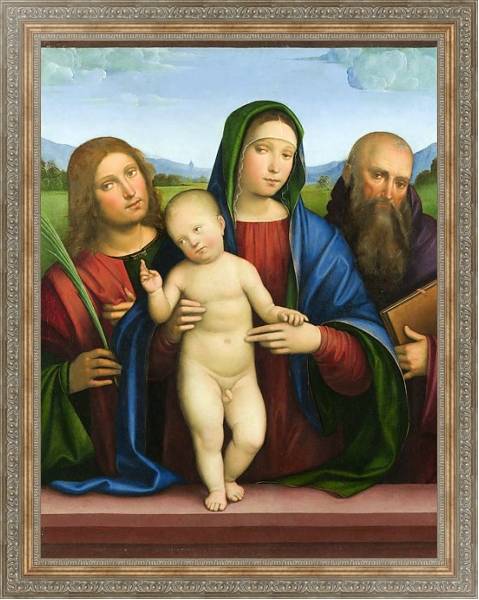Постер Дева Мария с младенцем и двумя Ангелами 1 с типом исполнения На холсте в раме в багетной раме 484.M48.310
