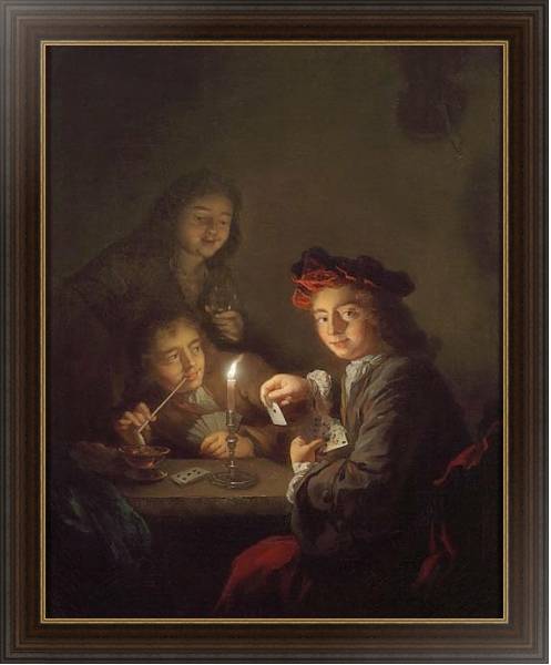 Постер Мальчики, играющие в карты при свече с типом исполнения На холсте в раме в багетной раме 1.023.151