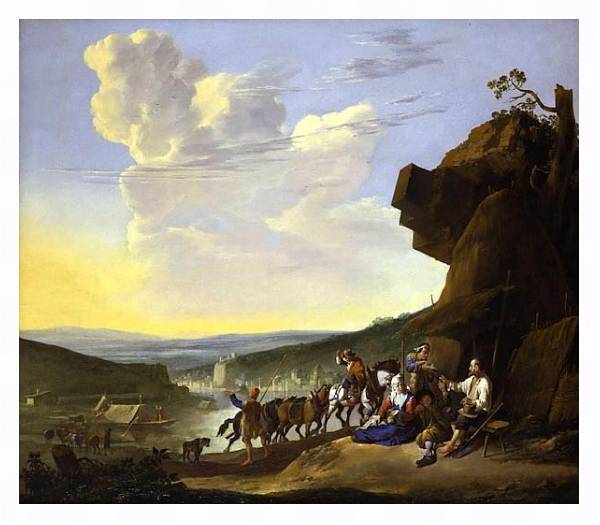 Постер Пейзаж с отдыхающими крестьянами с типом исполнения На холсте в раме в багетной раме 221-03