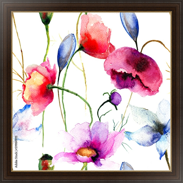 Постер Акварель. Дикие цветы 2 с типом исполнения На холсте в раме в багетной раме 1.023.151