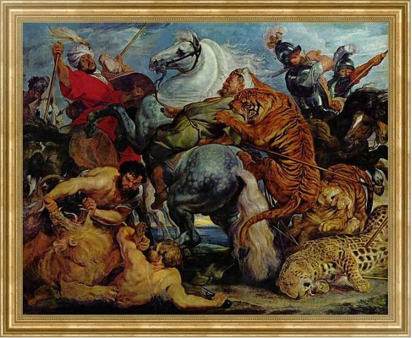 Постер Охота на тигров и львов с типом исполнения На холсте в раме в багетной раме NA033.1.051