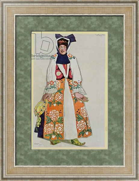 Постер Costume design for a peasant woman, from Sadko, 1917 с типом исполнения Акварель в раме в багетной раме 485.M40.584
