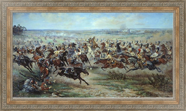 Постер Атака лейб-гвардии Конного полка на французских кирасир в сражении под Фридландом 2 июня 1807 года.  с типом исполнения На холсте в раме в багетной раме 484.M48.310