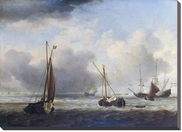 Постер Голландские корабли и малые лодки у берега с типом исполнения На холсте без рамы
