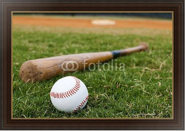 Постер Мяч и бита для игры в бейсбол с типом исполнения На холсте в раме в багетной раме 1.023.151