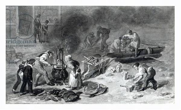 Постер The Laying of the Water-Main in Tottenham Court Road, 1834 с типом исполнения На холсте в раме в багетной раме 221-03