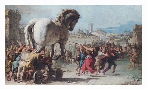 Постер Проведение Троянского коня в Трою с типом исполнения На холсте в раме в багетной раме 221-03