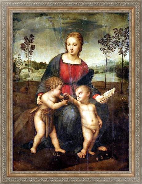Постер Мадонна со щеглом. Мария с младенцем и Иоанном Крестителем с типом исполнения На холсте в раме в багетной раме 484.M48.310
