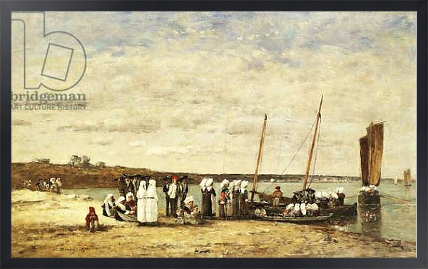 Постер Fisherwomen disembarking from Plougastel, 1870 с типом исполнения На холсте в раме в багетной раме 1727.8010