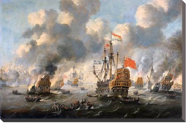 Постер The Dutch burn down the English fleet before Chatham с типом исполнения На холсте без рамы