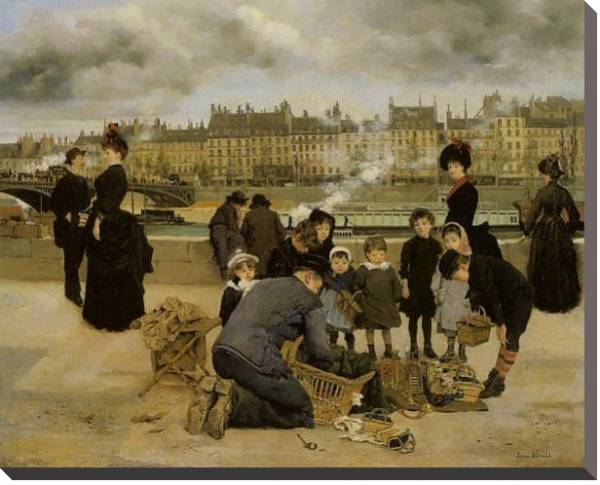 Постер Children With a Toy Seller on the quai du Louvre с типом исполнения На холсте без рамы