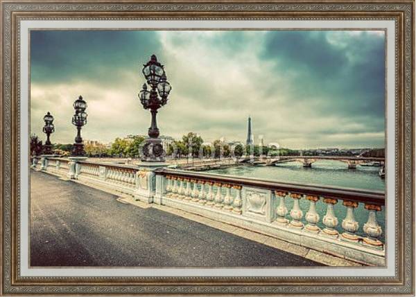 Постер Париж, Франция. Мост через Сену с типом исполнения На холсте в раме в багетной раме 595.M52.330