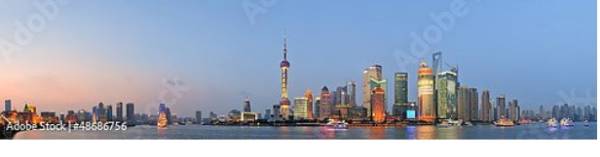 Постер Китай, Шанхай. Большая панорама на закате с типом исполнения На холсте без рамы