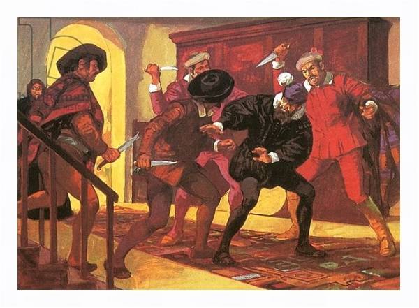 Постер Pizarro dying at the hands of his rebellious soldiers с типом исполнения На холсте в раме в багетной раме 221-03
