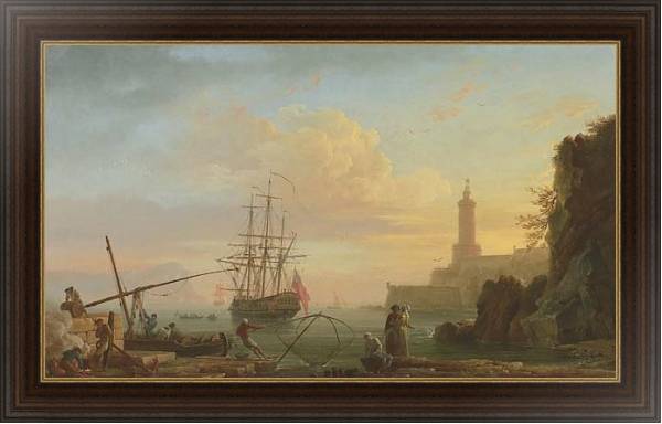 Постер Среднеземноморский порт на восходе с типом исполнения На холсте в раме в багетной раме 1.023.151