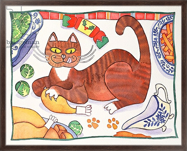 Постер Christmas Cat and the Turkey с типом исполнения На холсте в раме в багетной раме 221-02