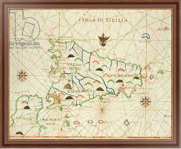 Постер Sicily and the Straits of Messina, from a nautical atlas, 1646 с типом исполнения На холсте в раме в багетной раме 35-M719P-83