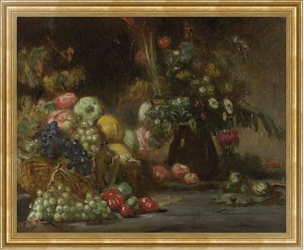 Постер Натюрморт с фруктами и цветами с типом исполнения На холсте в раме в багетной раме NA033.1.051