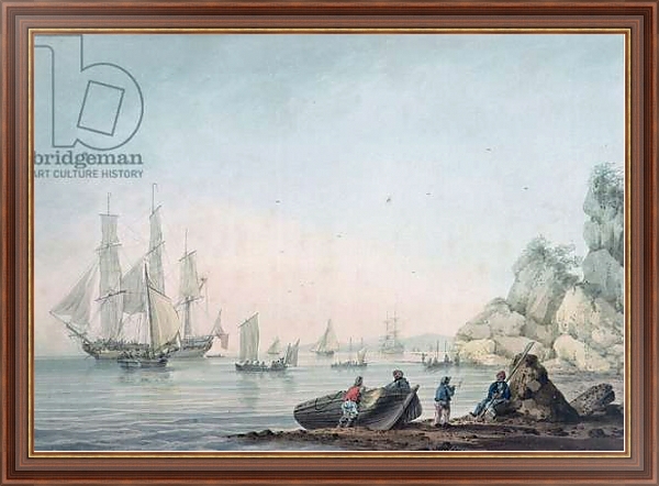 Постер Marine View, with boat and figures on a shore с типом исполнения На холсте в раме в багетной раме 35-M719P-83