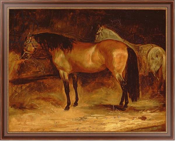 Постер A Bay Horse at a manger, with a grey horse in a rug с типом исполнения На холсте в раме в багетной раме 35-M719P-83