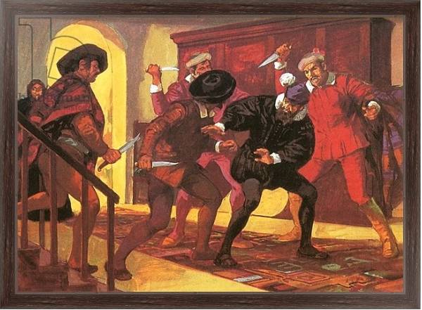Постер Pizarro dying at the hands of his rebellious soldiers с типом исполнения На холсте в раме в багетной раме 221-02