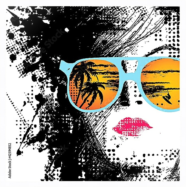 Постер Дама в очках с типом исполнения На холсте в раме в багетной раме 221-03