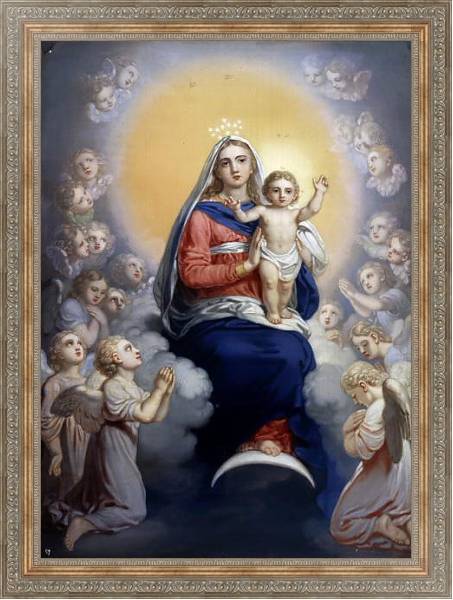 Постер Богоматерь с младенцем в сонме ангелов с типом исполнения На холсте в раме в багетной раме 484.M48.310