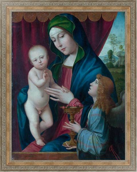 Постер Дева Мария с ребенком и ангел с типом исполнения На холсте в раме в багетной раме 484.M48.310