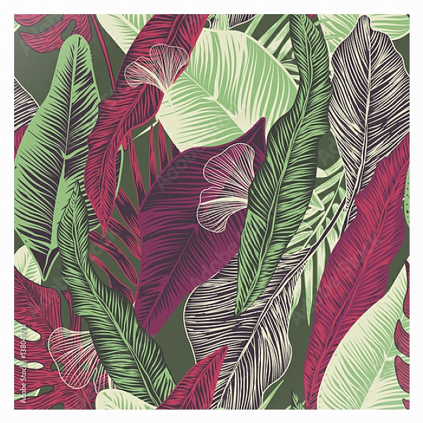 Постер Тропические листья 1 с типом исполнения На холсте в раме в багетной раме 221-03