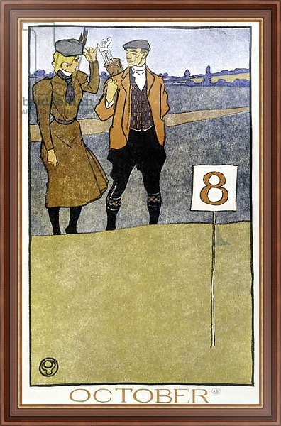 Постер Couple playing golf - in “” Golf Calendar”” by Edward Penfield, ed. 1899 с типом исполнения На холсте в раме в багетной раме 35-M719P-83