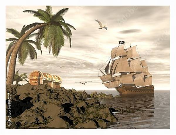 Постер Пиратский корабль с типом исполнения На холсте в раме в багетной раме 221-03