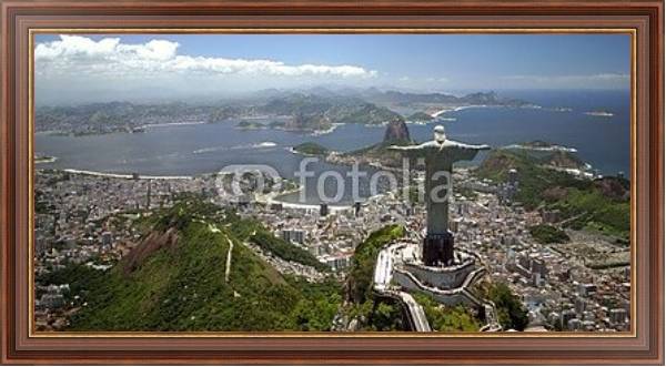 Постер Бразилия, Рио-де-Жанейро. Иисус на фоне бухты с типом исполнения На холсте в раме в багетной раме 35-M719P-83