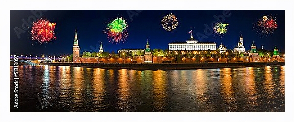 Постер Салют над московским Кремлем с типом исполнения На холсте в раме в багетной раме 221-03