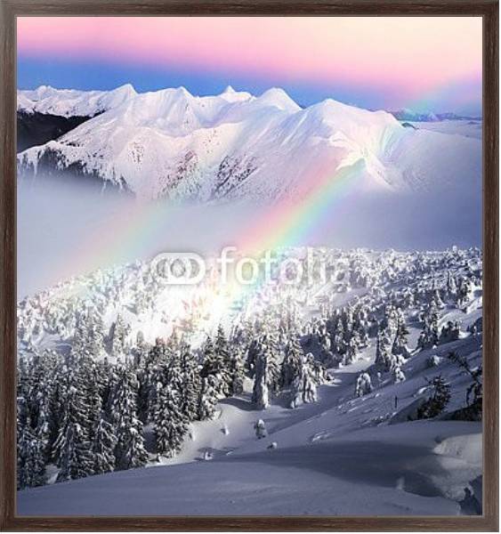 Постер Радуга в снежных горах с типом исполнения На холсте в раме в багетной раме 221-02