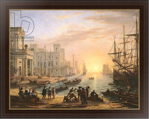 Постер Sea Port at Sunset, 1639 с типом исполнения На холсте в раме в багетной раме 1.023.151