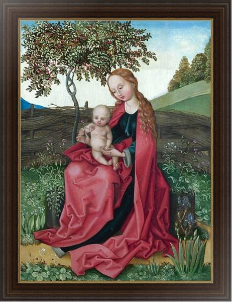 Постер Дева Мария с младенцем в саду с типом исполнения На холсте в раме в багетной раме 1.023.151