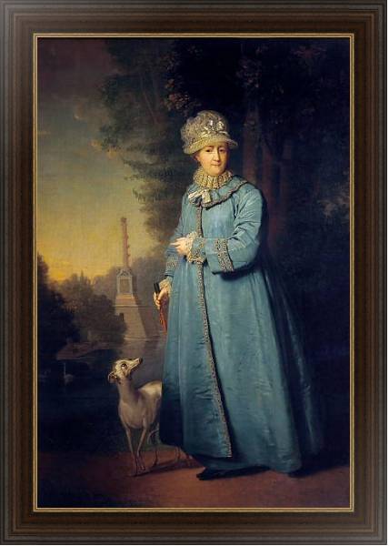 Постер Екатерина II на прогулке в Царскосельском парке (с Чесменской колонной на фоне) с типом исполнения На холсте в раме в багетной раме 1.023.151