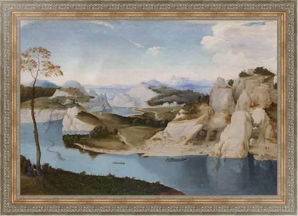Постер Пейзаж - Река среди гор с типом исполнения На холсте в раме в багетной раме 484.M48.310