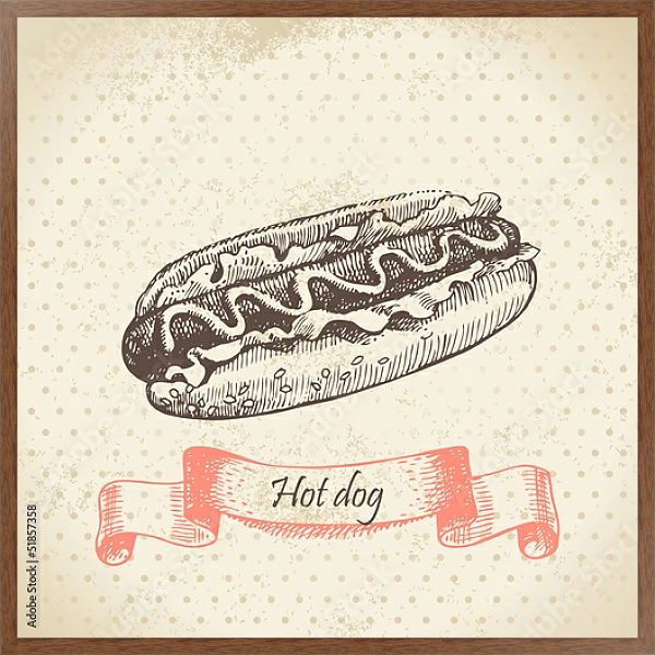 Постер Иллюстрация с хот-догом с типом исполнения На холсте в раме в багетной раме 1727.4310