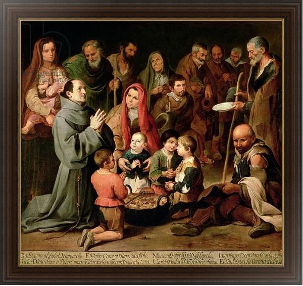 Постер St. Diego of Alcala Giving Food to the Poor, 1645-46 с типом исполнения На холсте в раме в багетной раме 1.023.151